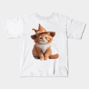 Cute Ginger Cat Witch Kids T-Shirt